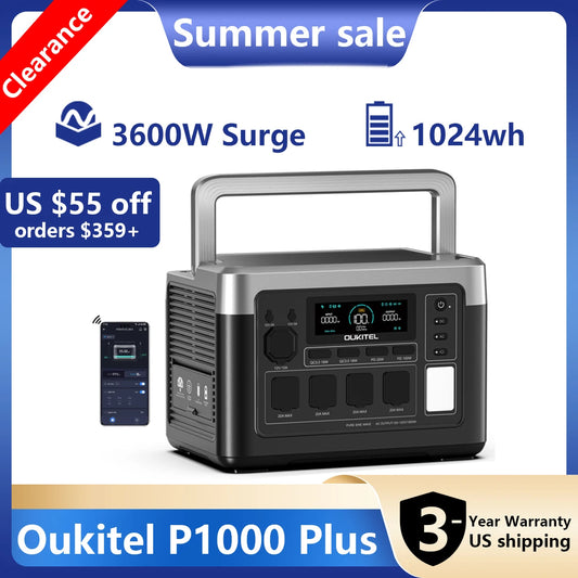 OUKITEL P1000 Plus Portable Power Station 1024Wh LiFePO4 Solar Generator