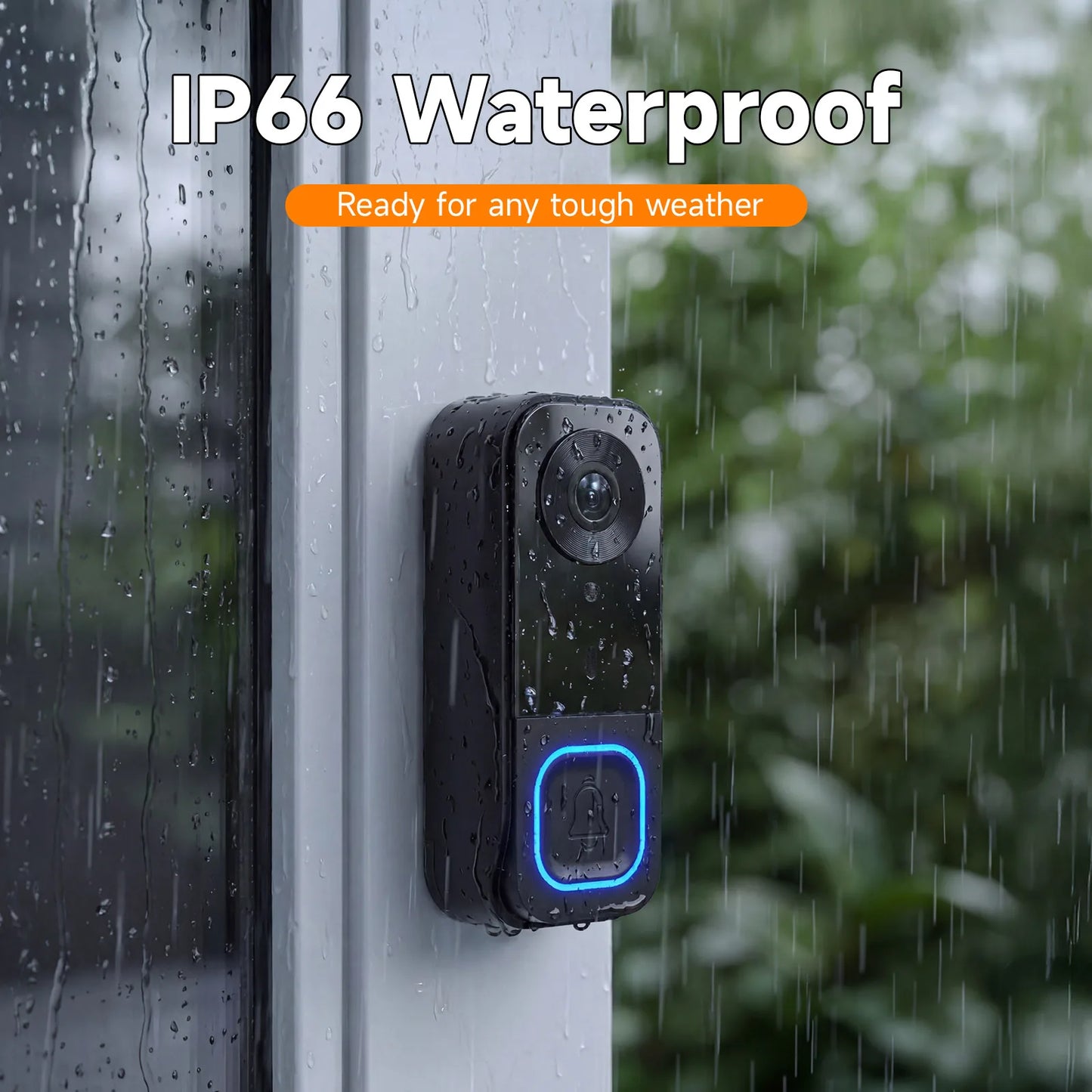 Video Doorbell HD Camera Night Vision No Monthly Fee Local Storage Up to 128GB Micro SD Card Two Way Talk IP66 Waterproof 300K Pixel Full Body View Local Screen Playback Desktop Stand Wall Bracket Day Night Protection for Hom