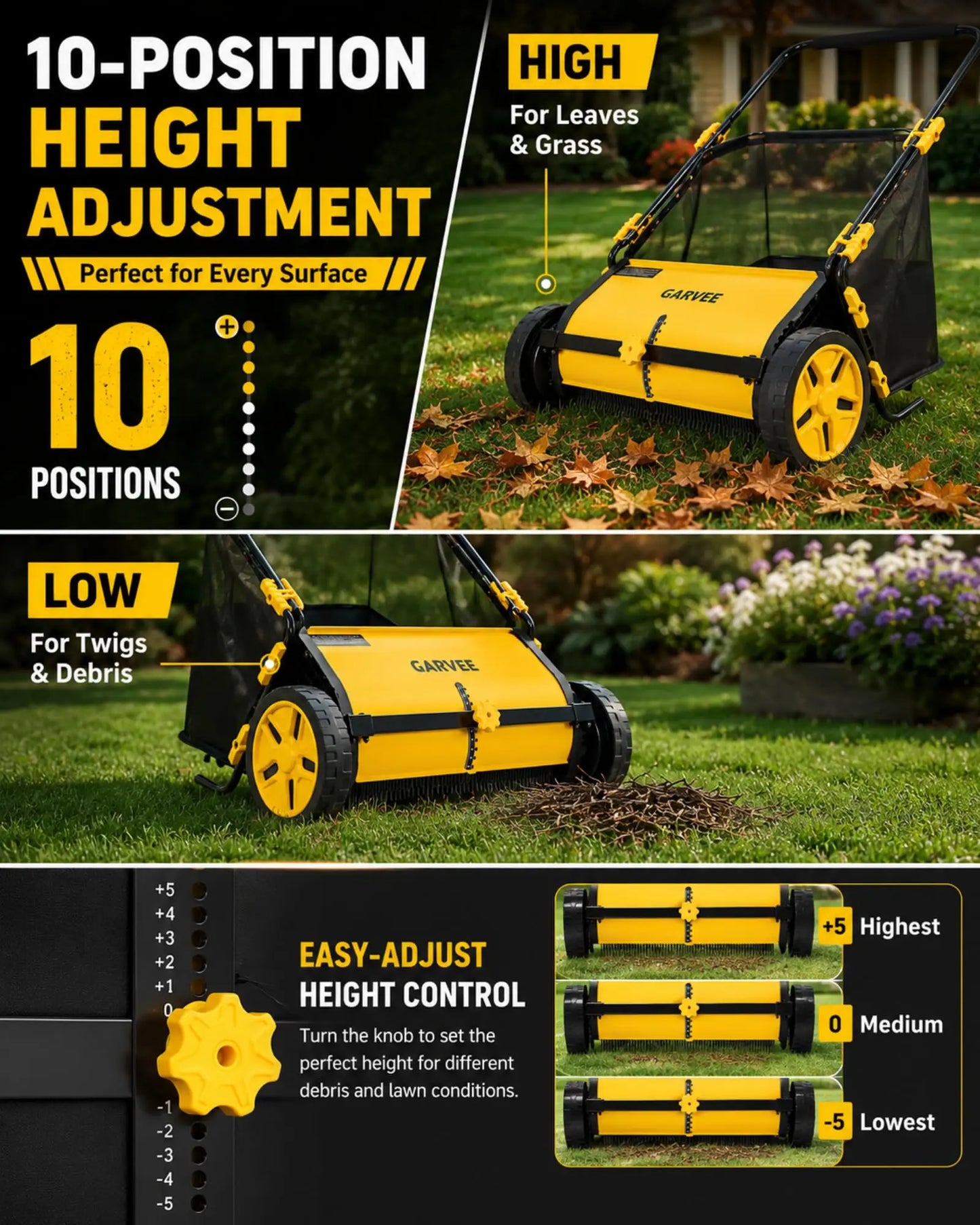 HiMISS Manual Push Lawn Sweeper With Mesh Bag For Leaves