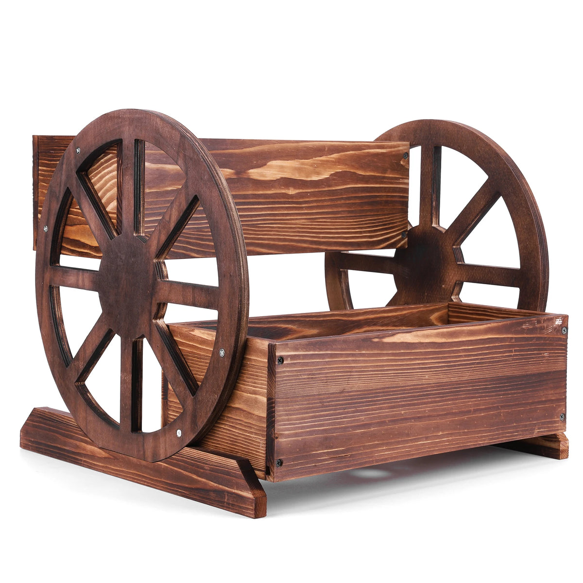 Wooden Wheelbarrow Planter with Wheels Decorative Plant Pot Flower Cart for Indoor Outdoor Patio Garden Balcony Backyard