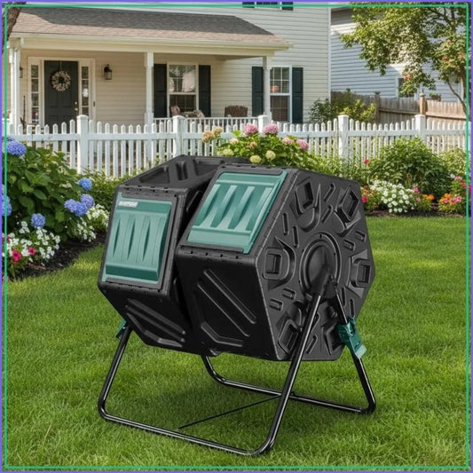 Dual Chamber Outdoor Compost Tumbler With Aeration And Locking System