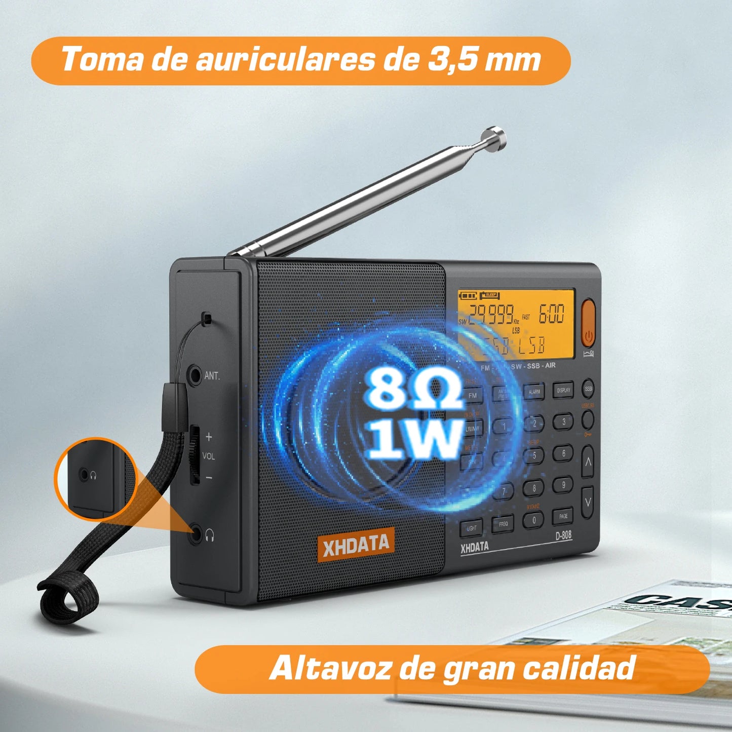 XHDATA D808 Portable Multiband Radio Receiver AM FM SW MW SSB RDS