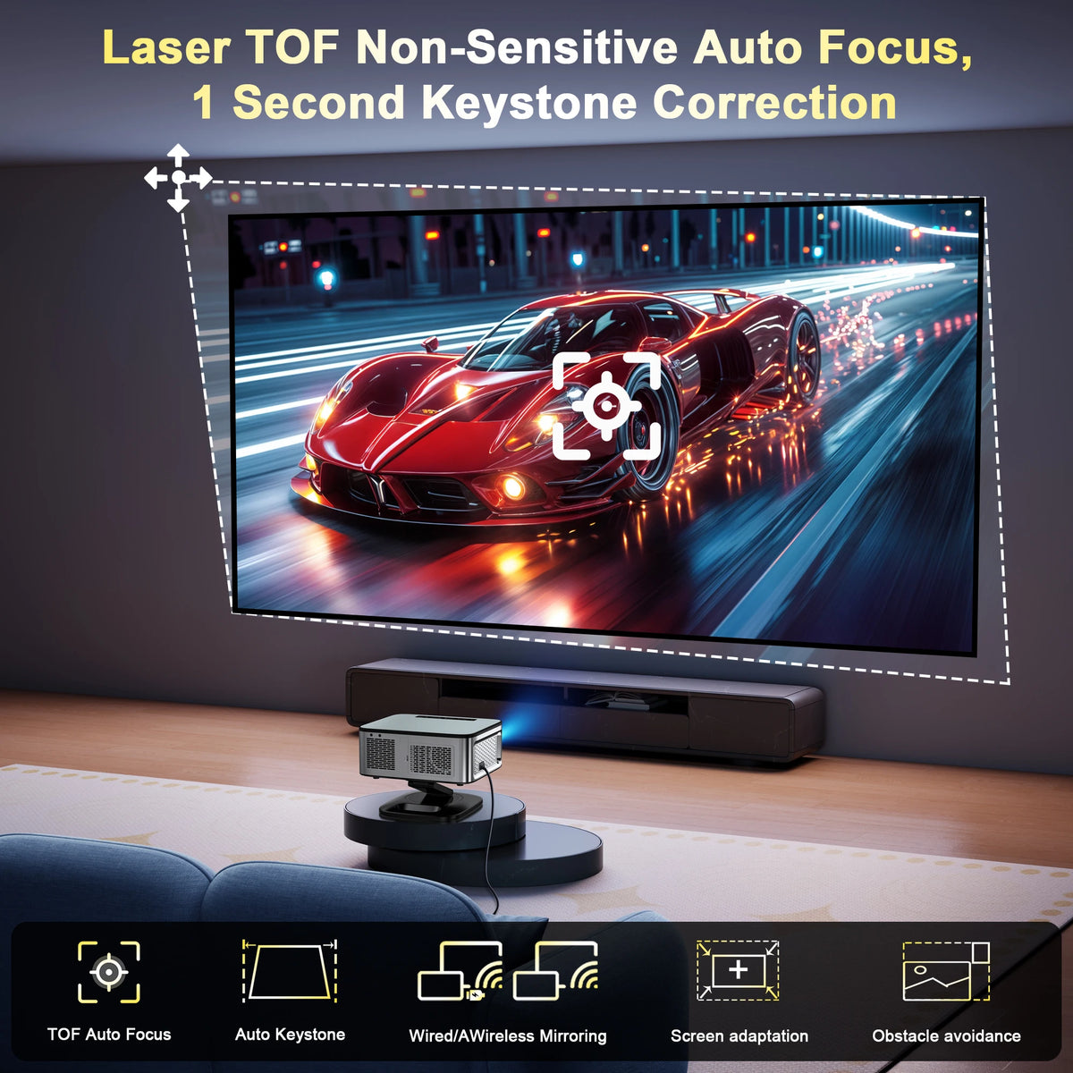 Horlat 4K Portable Smart Projector With 3200 Ansi Lumens Wifi
