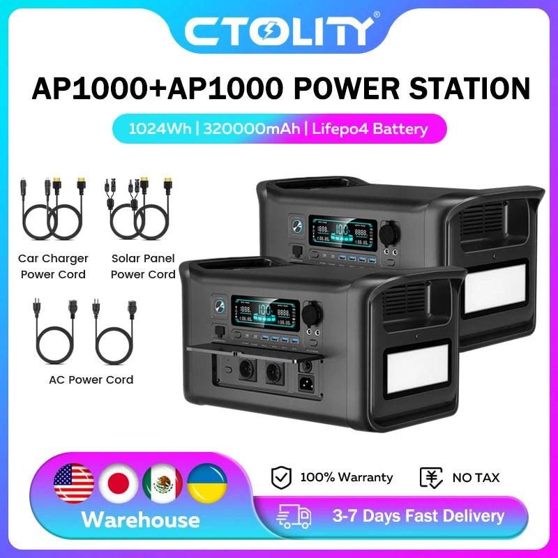 CTOLITY AP1000 1024Wh LiFePO4 Portable Power Station 100 240V