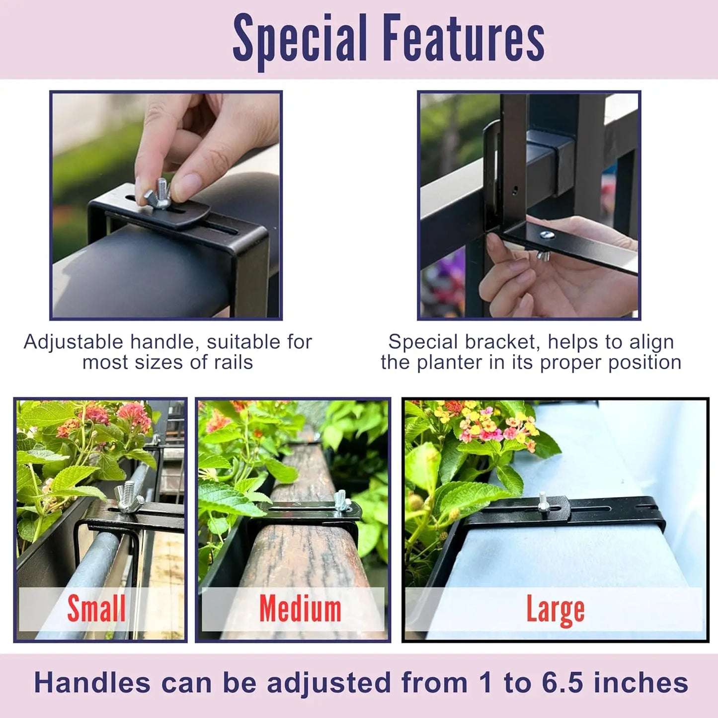 Self-Watering Rail Planter 20" 2-Pack, Black Rectangular Flower Box with Brackets, Rattan Pattern