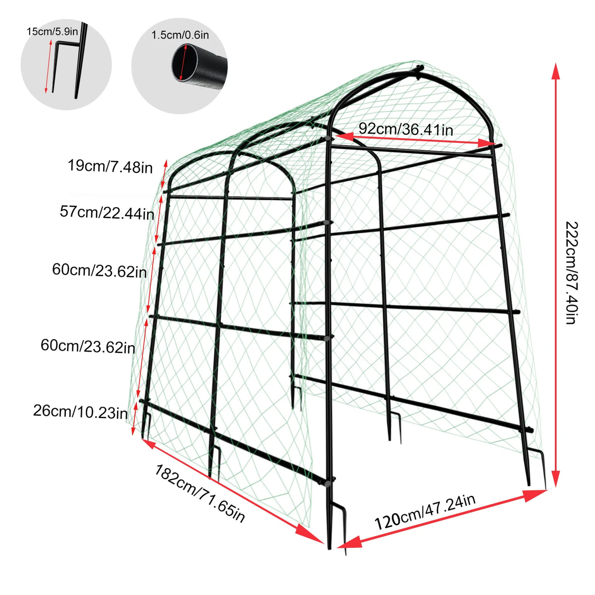 160/176/220CM Tall Garden Arch Trellis Metal Plant Cucumber Support Trellis Archway for Outdoor Yard Lawn Tunnel Trellis, 1PCS