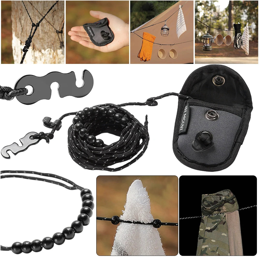 Camping Stretch Clothesline With Clips Portable Travel Laundry Drying Rope