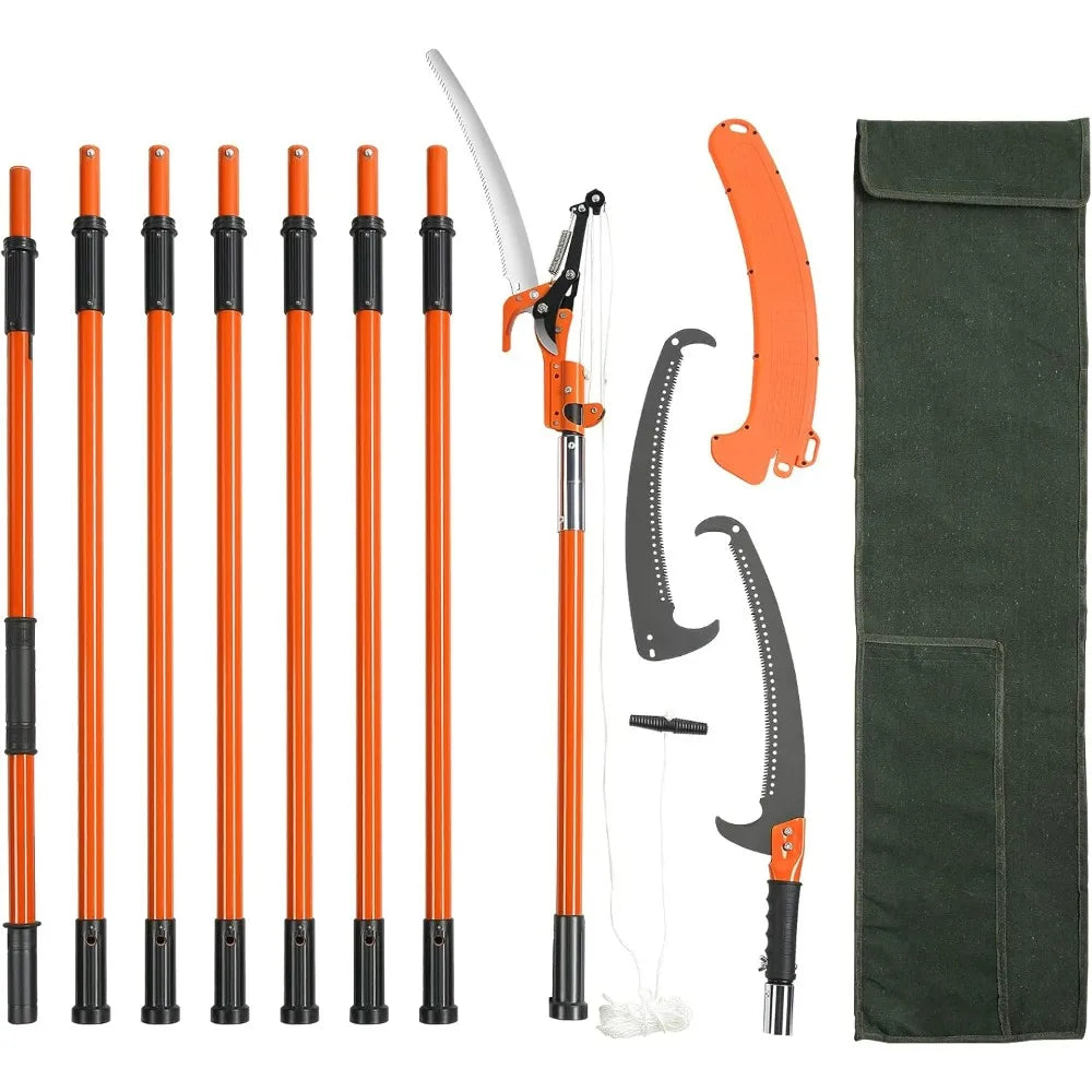 VEVOR 7.3-27 ft Extendable Pole Saw 8 Fiberglass Handles Steel Blade Scissors Tree Pruner for Palms Shrubs