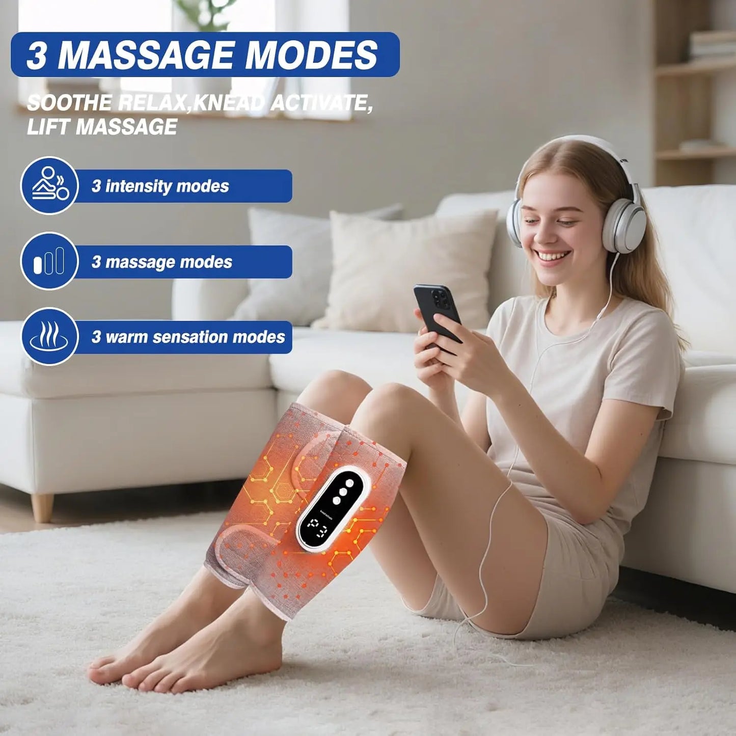 Leg Massager Calf Air Compression With Heat Three Intensity Levels