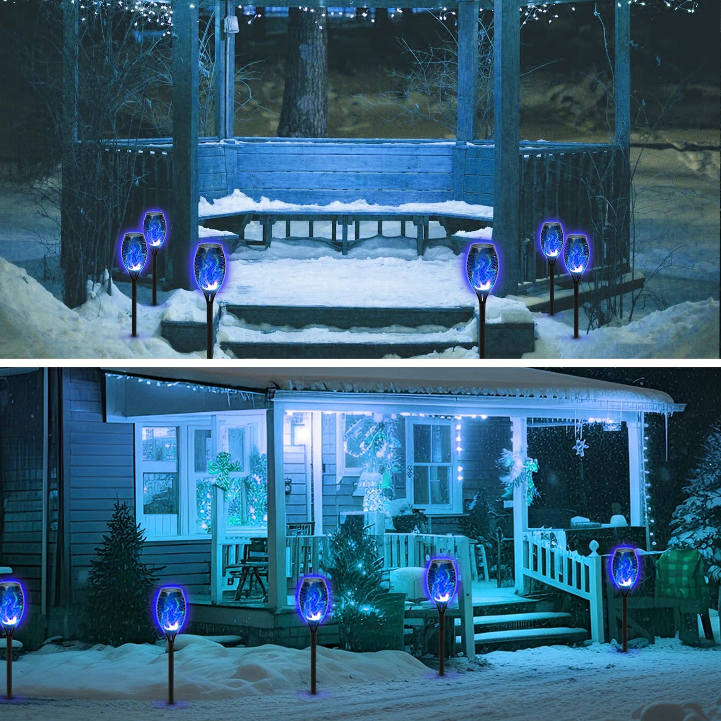8 Pack Solar Torch Lights Outdoor Flickering Flame Garden Decor
