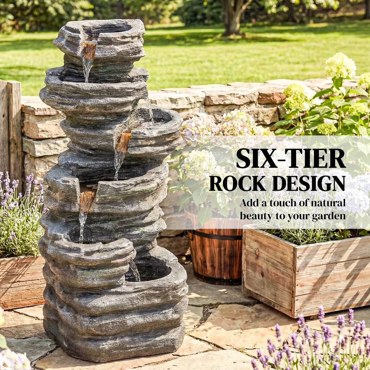 Outsunny Outdoor Fountain with Cascading Waterfall, 40", Gray