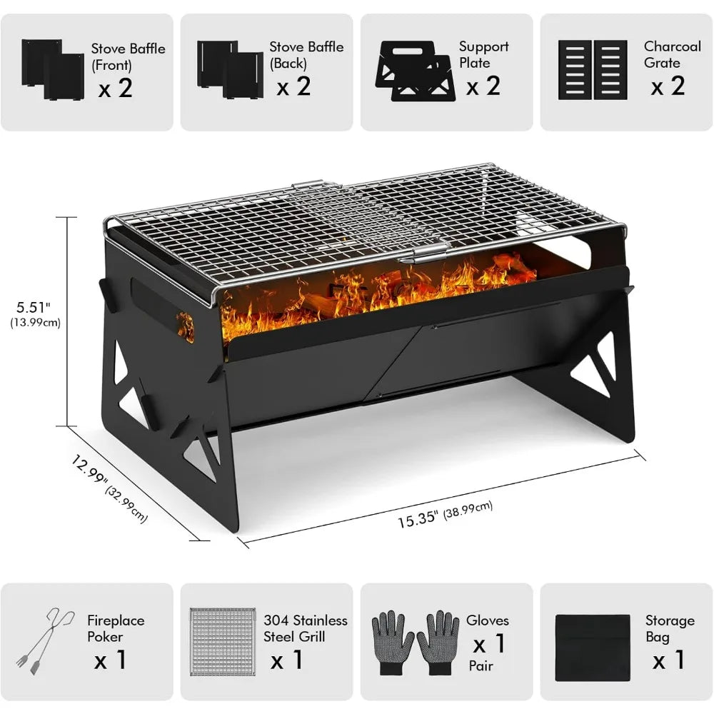 XIUWO Folding Portable Charcoal Grill For Outdoor Camping With Bag