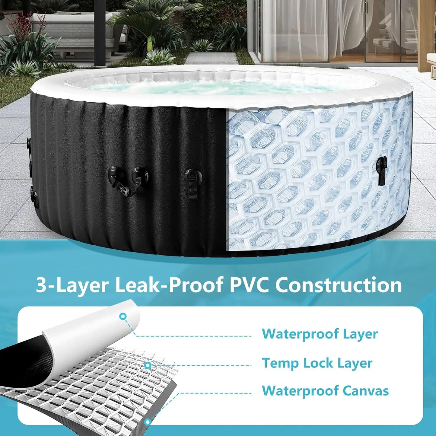 Inflatable Hot Tub With LED Lights Portable Spa For Outdoors