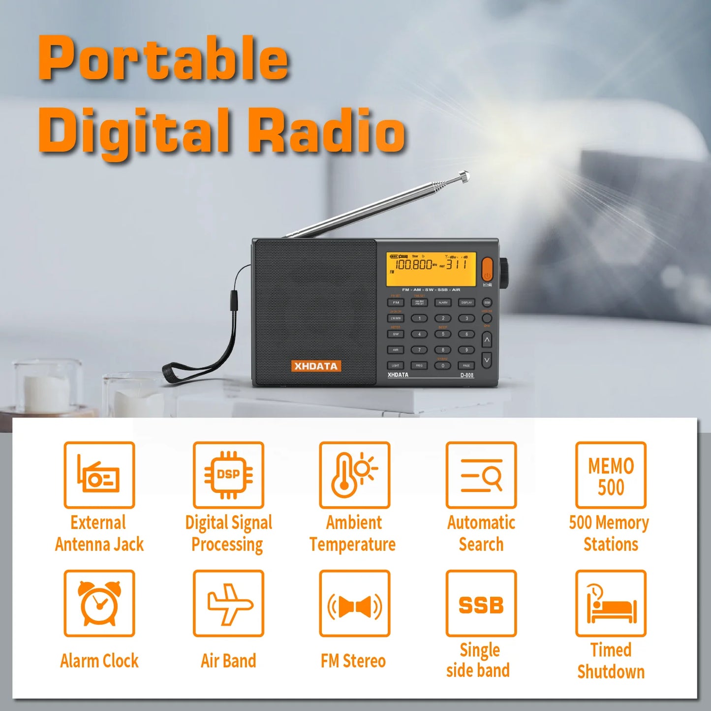Xhdata Rechargeable Full Band Portable Radio AM FM SSB Air