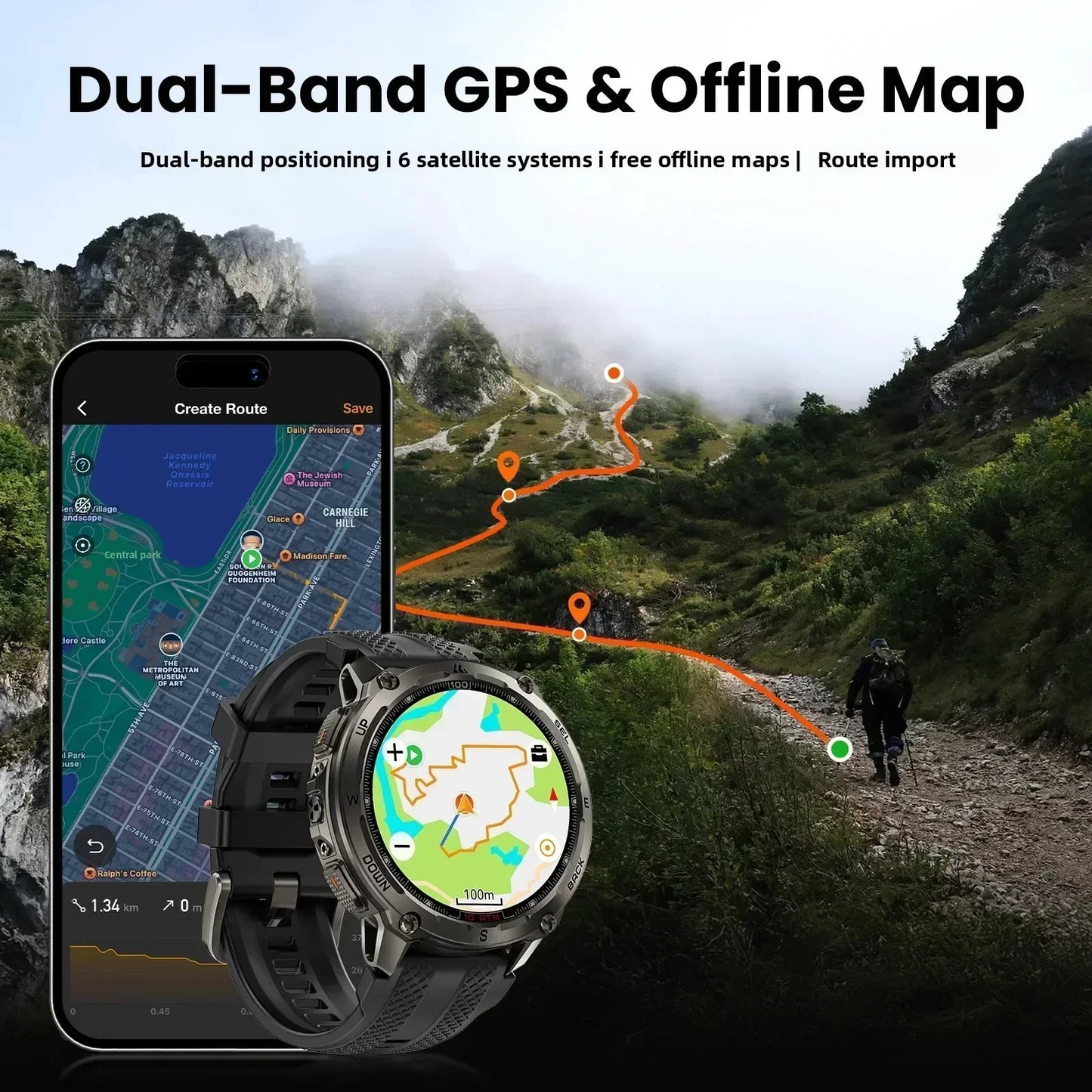 KOSPET Tank T4 Smartwatch for Men GPS Maps 10ATM Waterproof