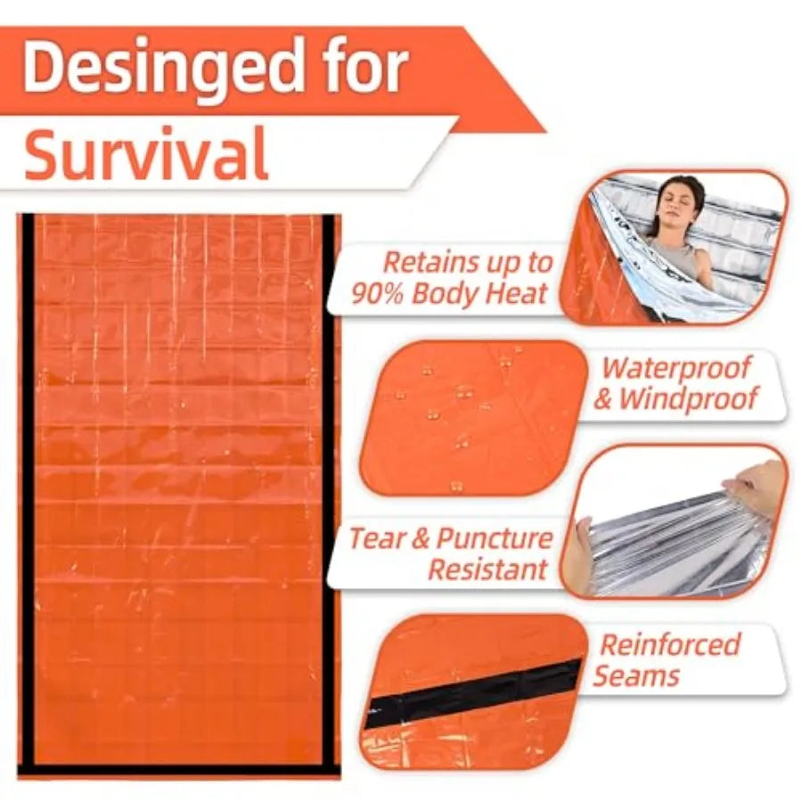 Emergency Sleeping Bag, Survival Bivy Sack Mylar Thermal Emergency Blanket Waterproof Lightweight Portable Shelter for Camping