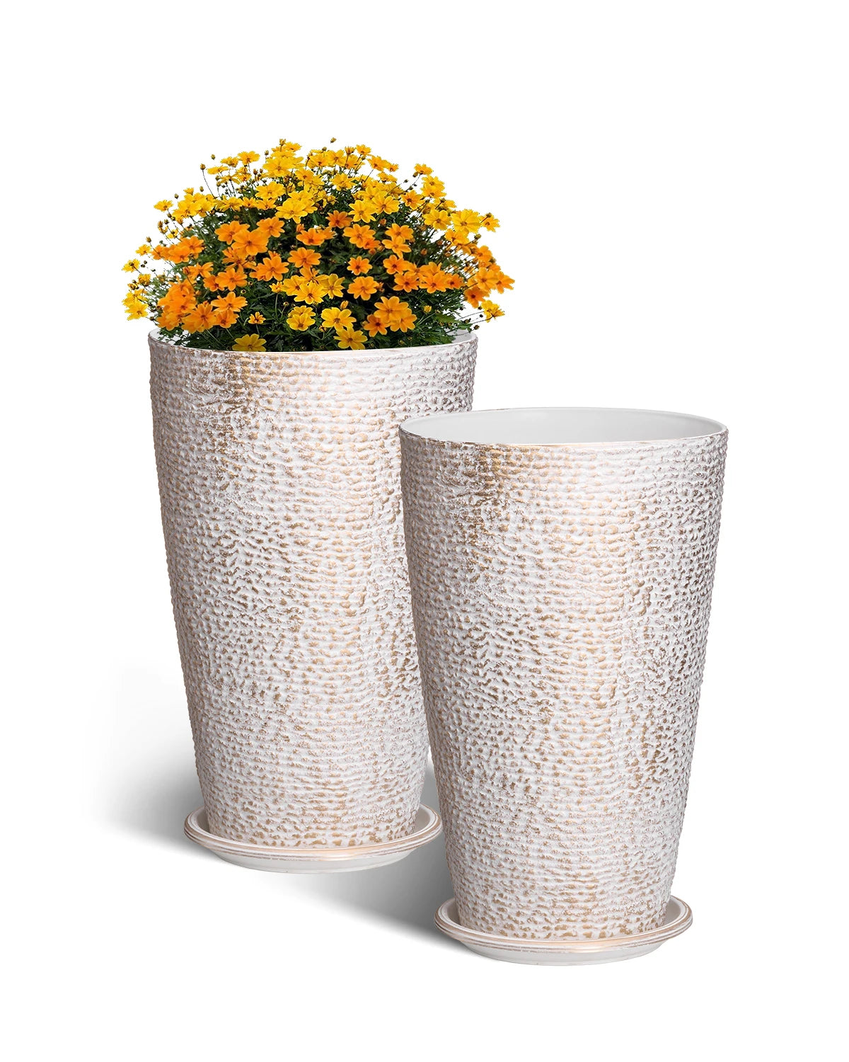 VEVOR Set of 2 Tall Outdoor Planters 21"H Round Large Planters For Front Porch and Patio Stone Finish Flower Tree Plant Pots
