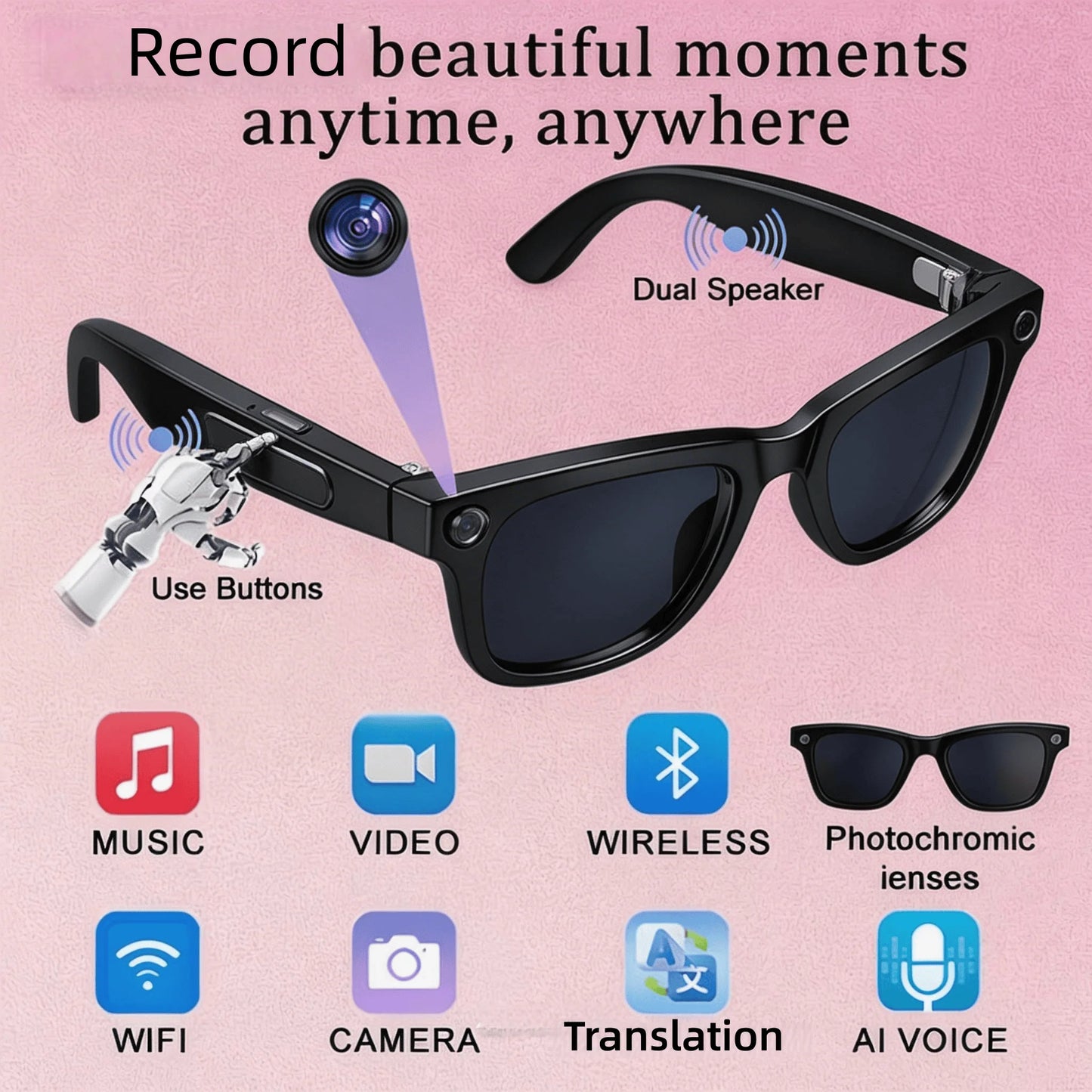 WO Camera 4K Smart Glasses With AI Translation and Recognition