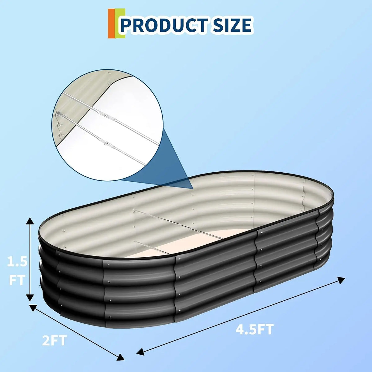 Tacleekii 4.5X2X1.5FT Oval Raised Garden Bed, Large Planter Box for Outdoor Gardening 2 Pack Raised Bed for Gardening Outdoor, Galvanized Steel Garden Bed Kit for Vegetable, Backyard Growing