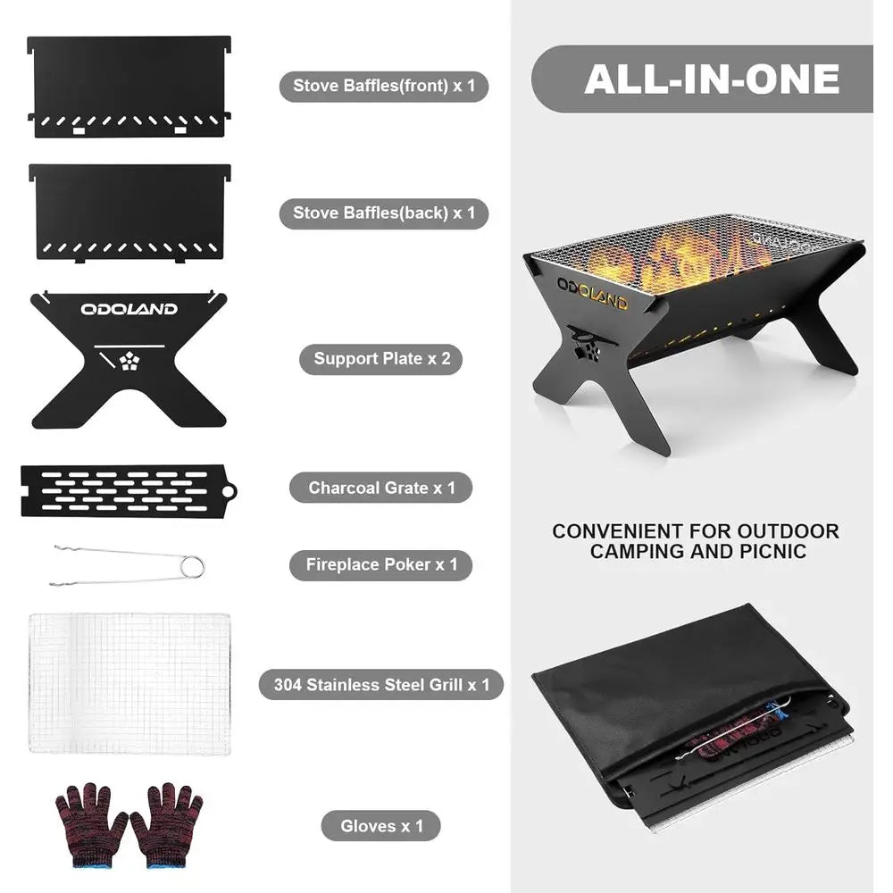 Camping Campfire Grill, Portable Folding Charcoal Grills, Backpacking BBQ Grill, Heavy Duty Dirt Grill with Carry Bag, Outdoor C
