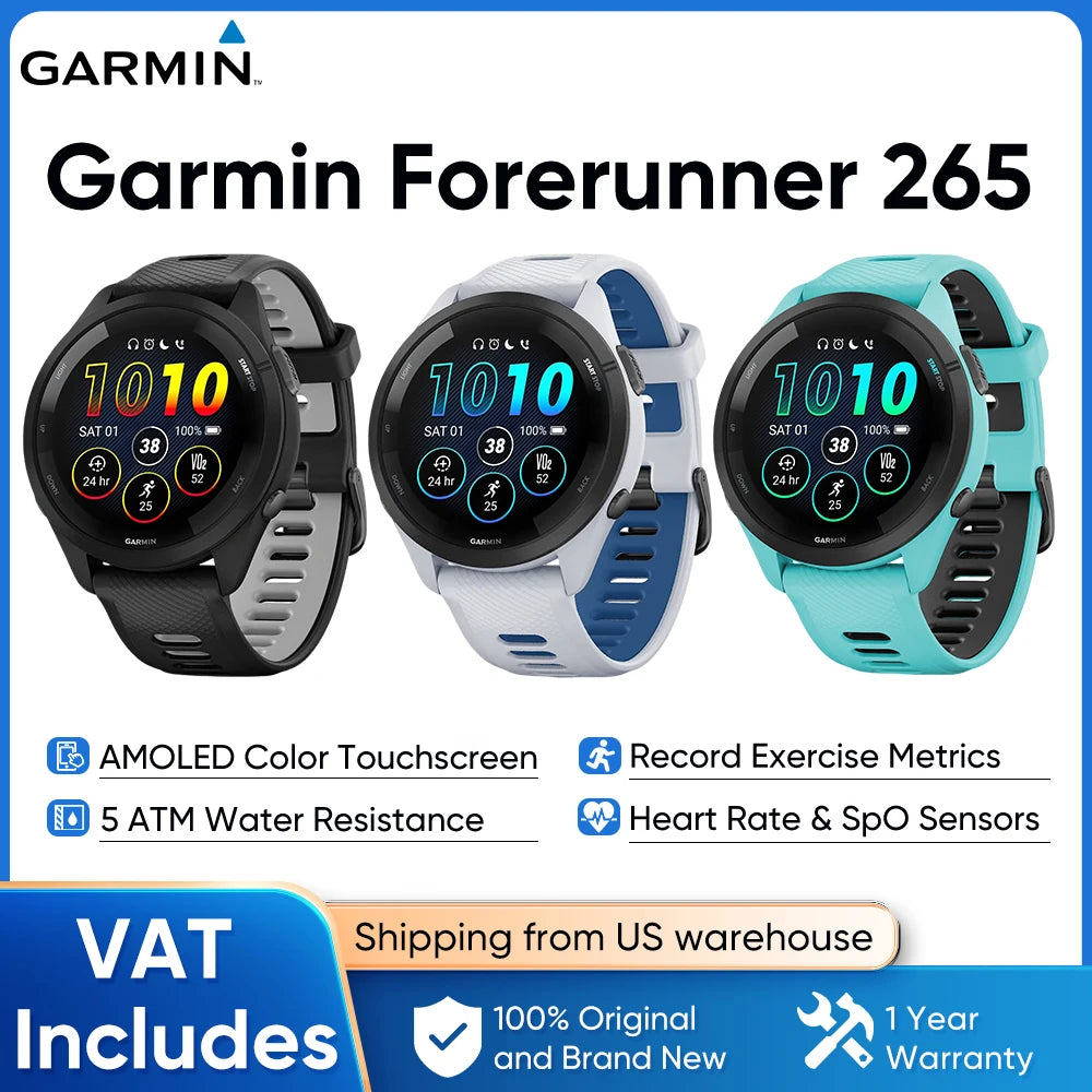 Garmin Forerunner 265 GPS Smartwatch With Heart Rate Monitoring Training Metrics