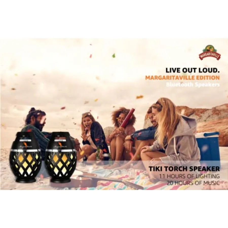 Margaritaville Tiki Torch - Waterproof Bluetooth Speaker Portable Party Speaker with Flickering LED Lights Perfect for Travel P
