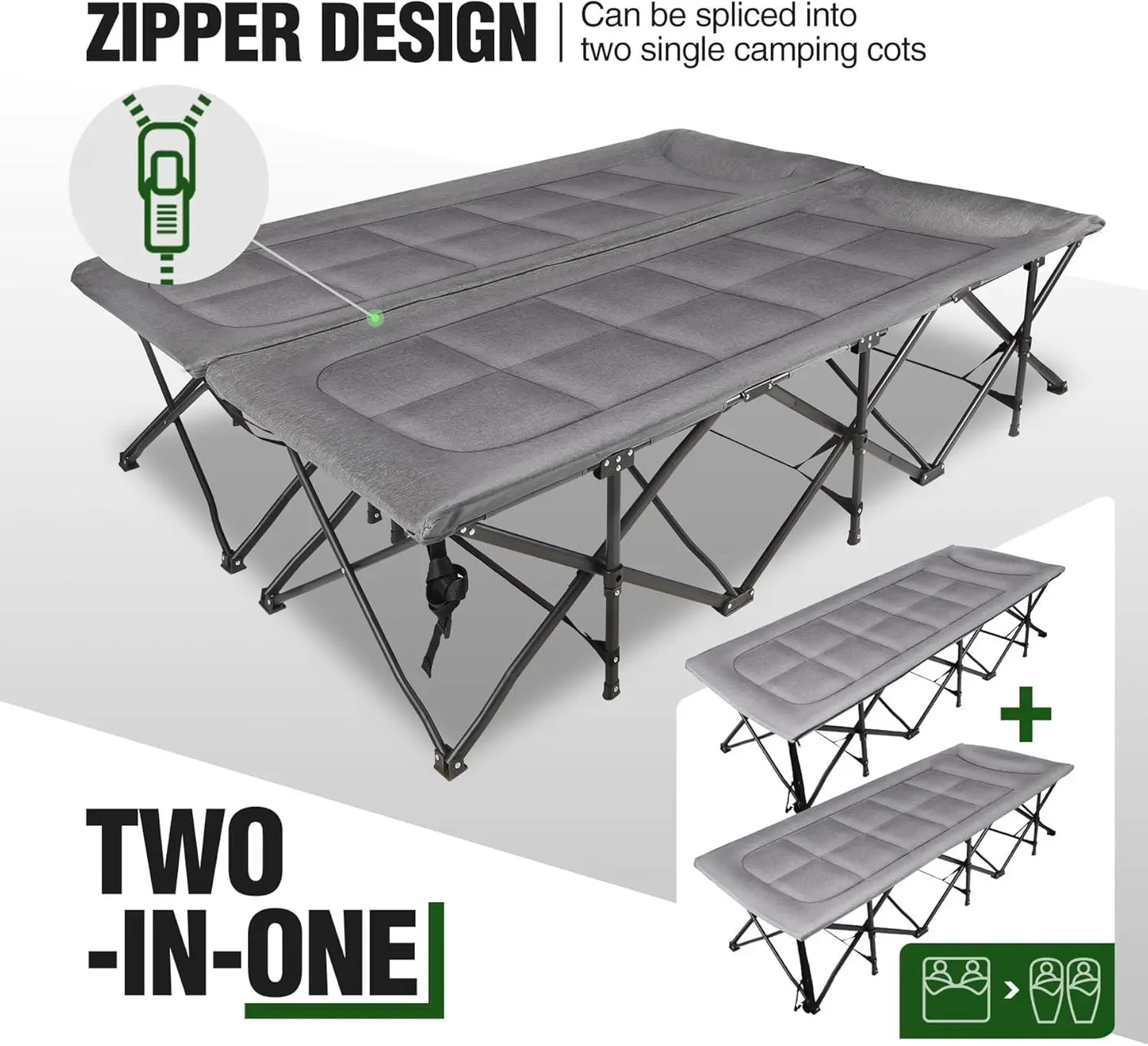 Extra Wide Two Person Camping Cot Heavy Duty With Pillow