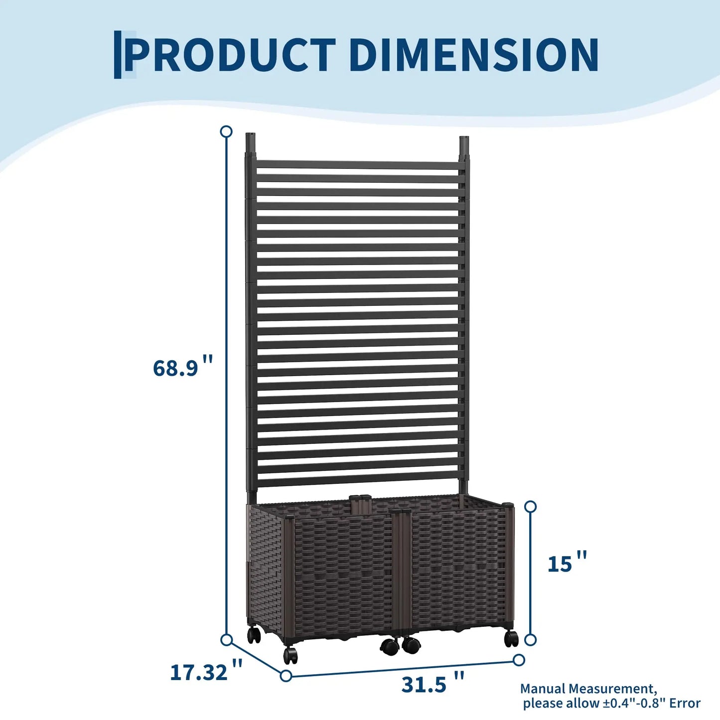 HiMISS Outdoor Planter Box With Trellis Wheels Privacy Screen
