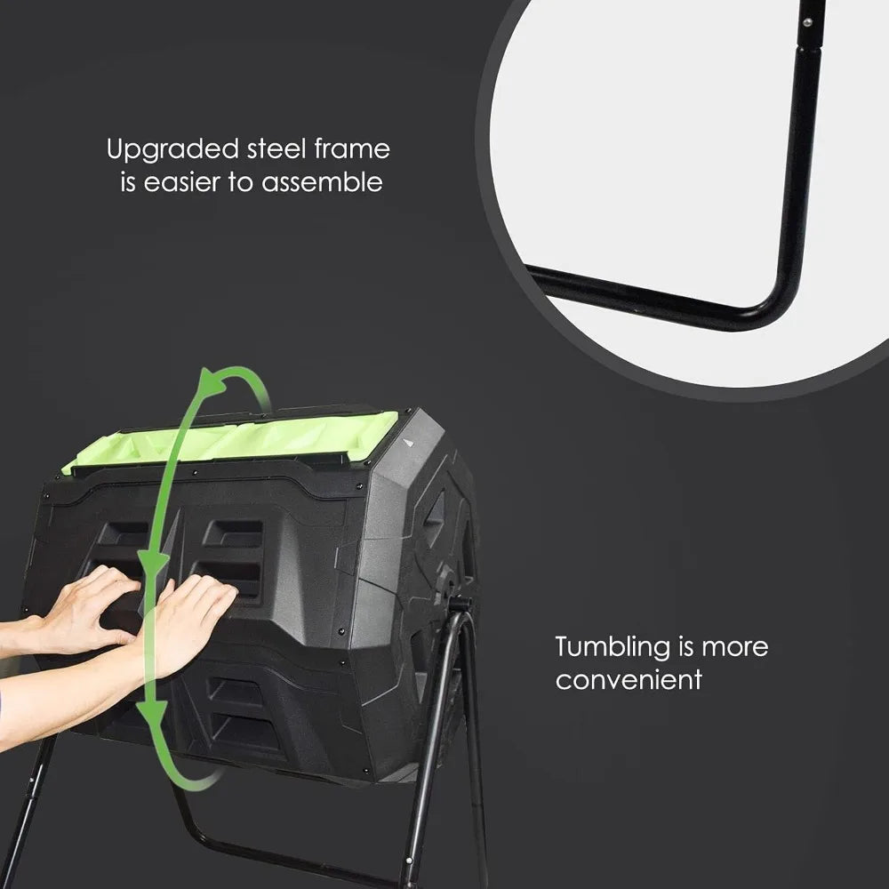 Compost Tumbler Bin Dual Chamber With Thermometer Outdoor