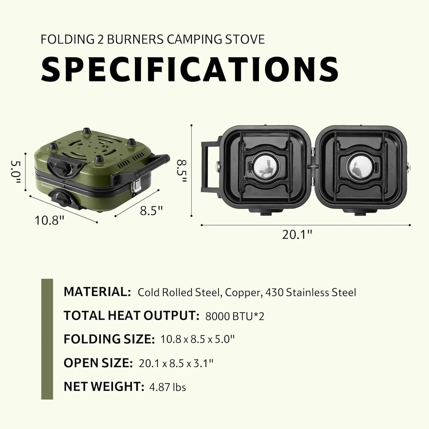 Naturehike 2 Burner Folding Camping Stove Propane Gas