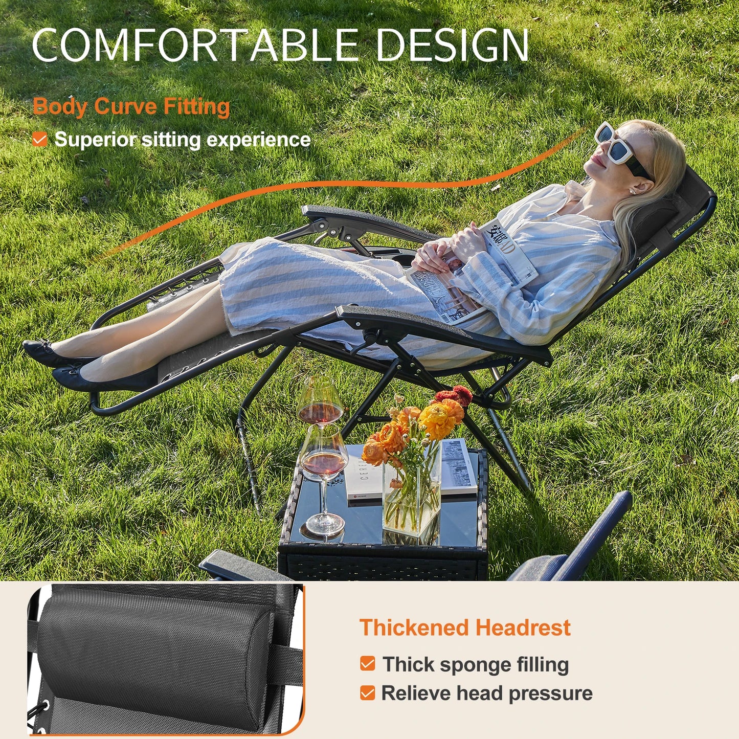 JHK Zero Gravity Portable Recliner Outdoor Patio Lounge Chair