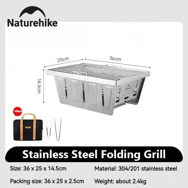 Naturehike Charcoal Grill for IGT Table Portable Folding BBQ Rack with Tongs
