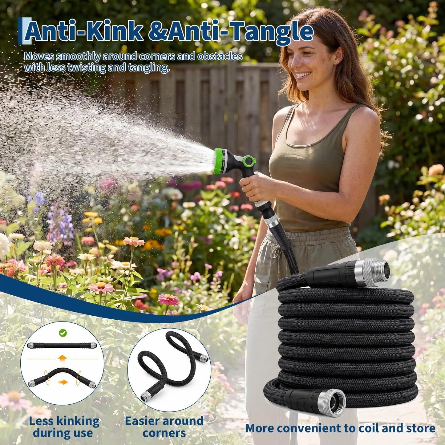 HiMISS Nonexpandable Garden Hose With TPE Inner Tube Braided Kink Resistant