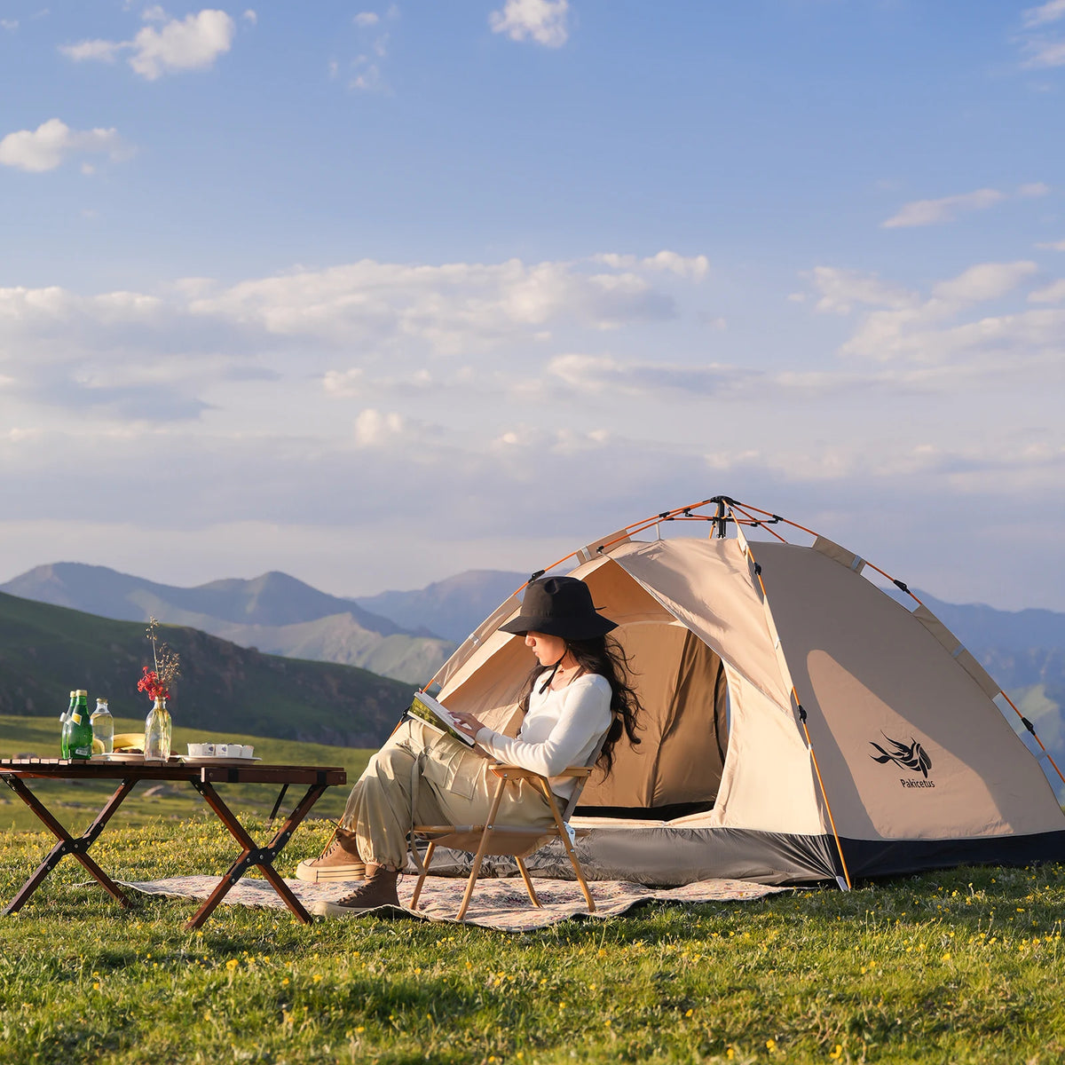 Gold Small Size Outdoor Shelter Automatic Pop-Up Tent, Portable Camping Tent for Travel, Beach, Fishing, 2-3 Person Waterproof,