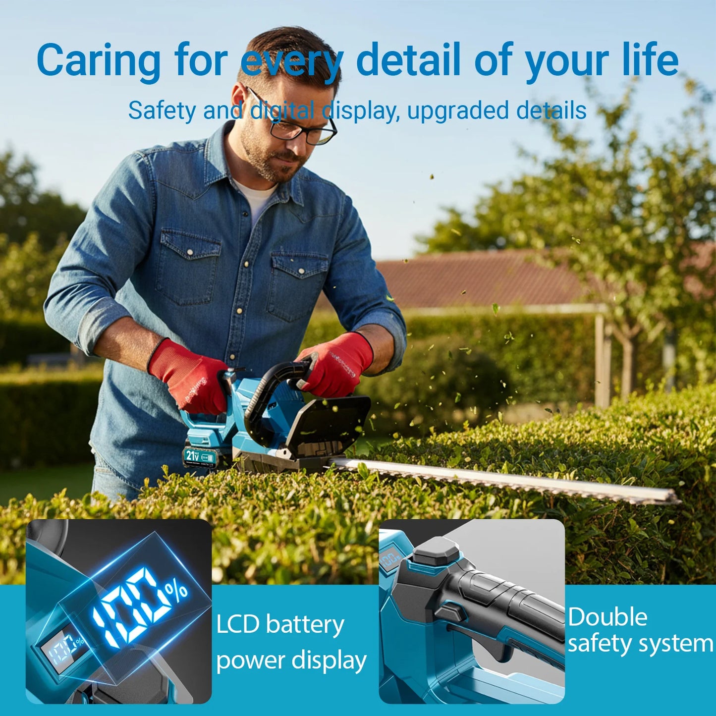 XYSD Brushless Cordless Hedge Trimmer With Battery 180 Degree Rotating Head