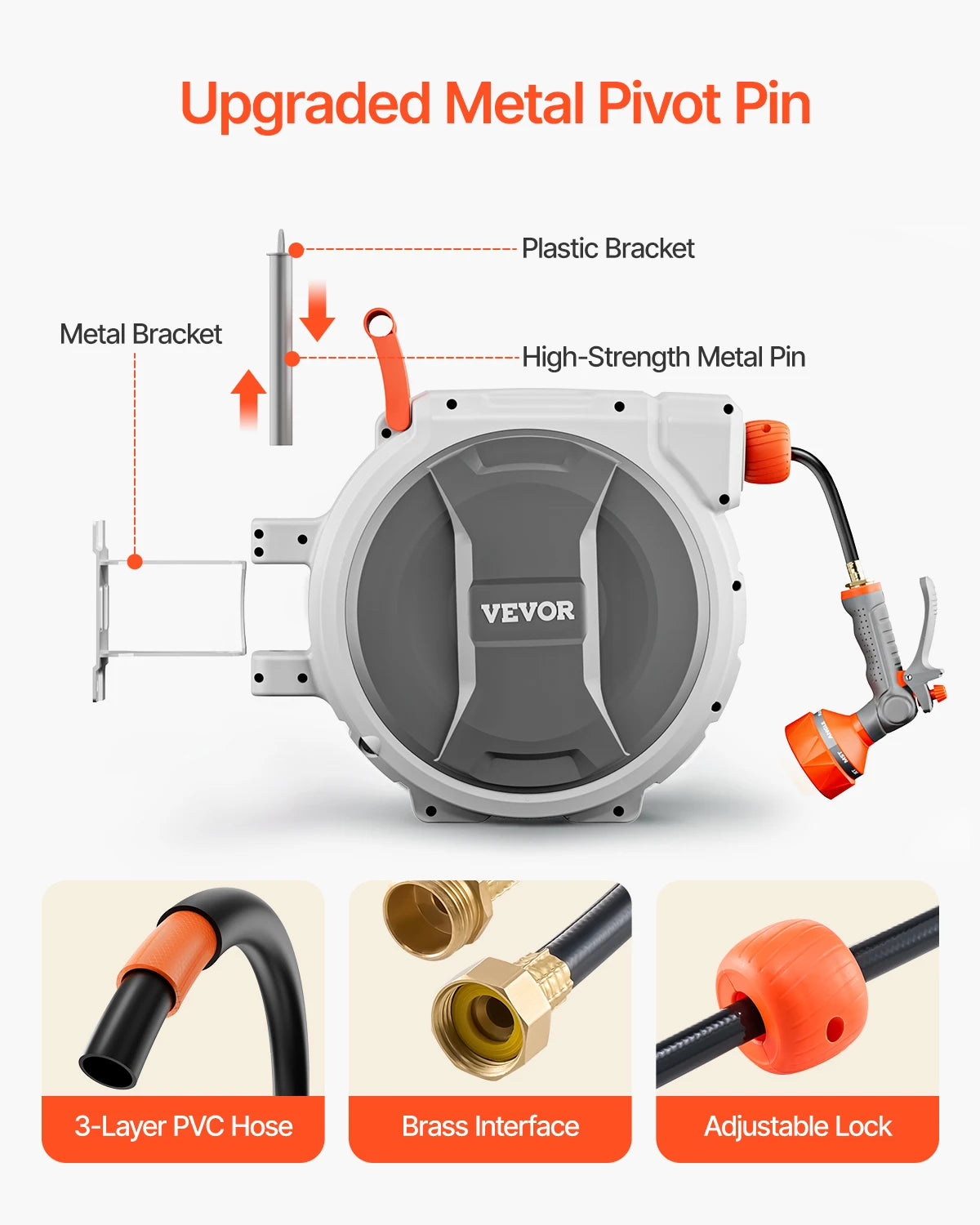 VEVOR Retractable Garden Hose Reel 5/8 Inch x 100 ft Wall Mounted Hose Reel Heavy Duty Garden Hose Reel with 9 Patterns Nozzle