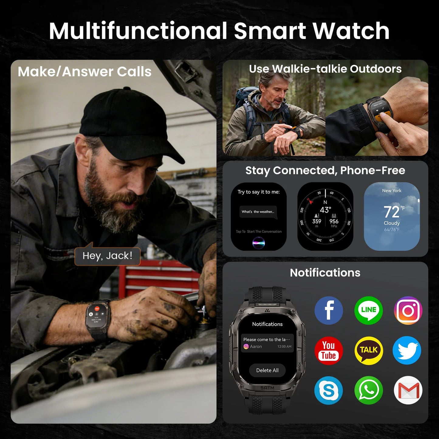 Kospe Tank M4C GPS Smartwatch MIL-STD-810H 5ATM Waterproof