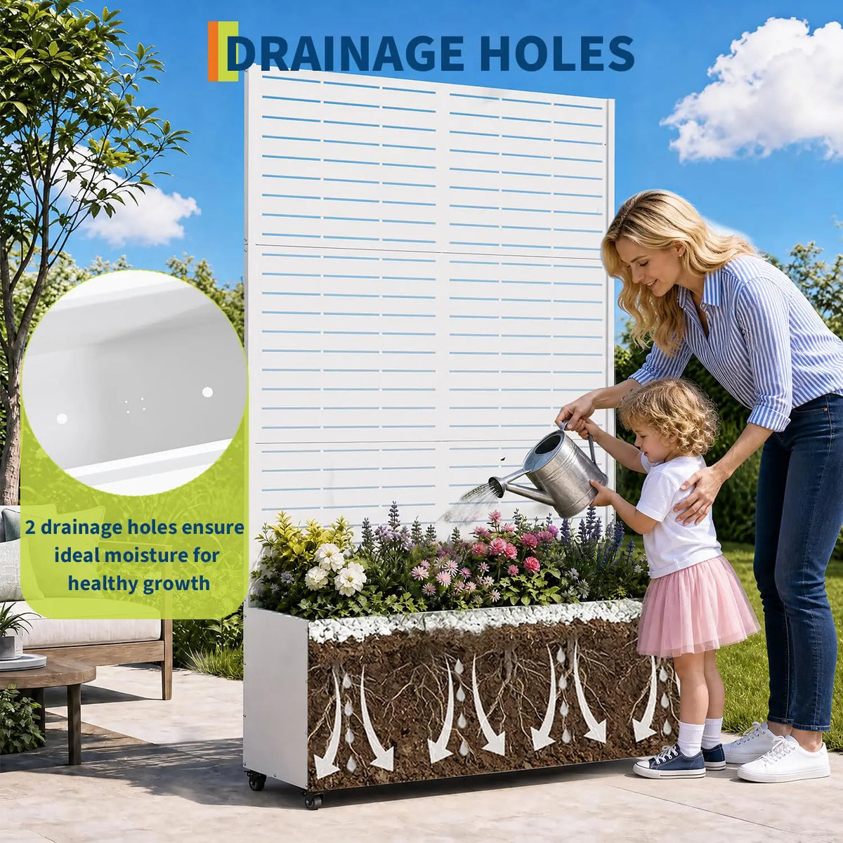 71in Metal Planter Box Trellis With Wheels Raised Garden Bed Privacy Screen For Climbing Plants Vegetables Vines Patio Balcony