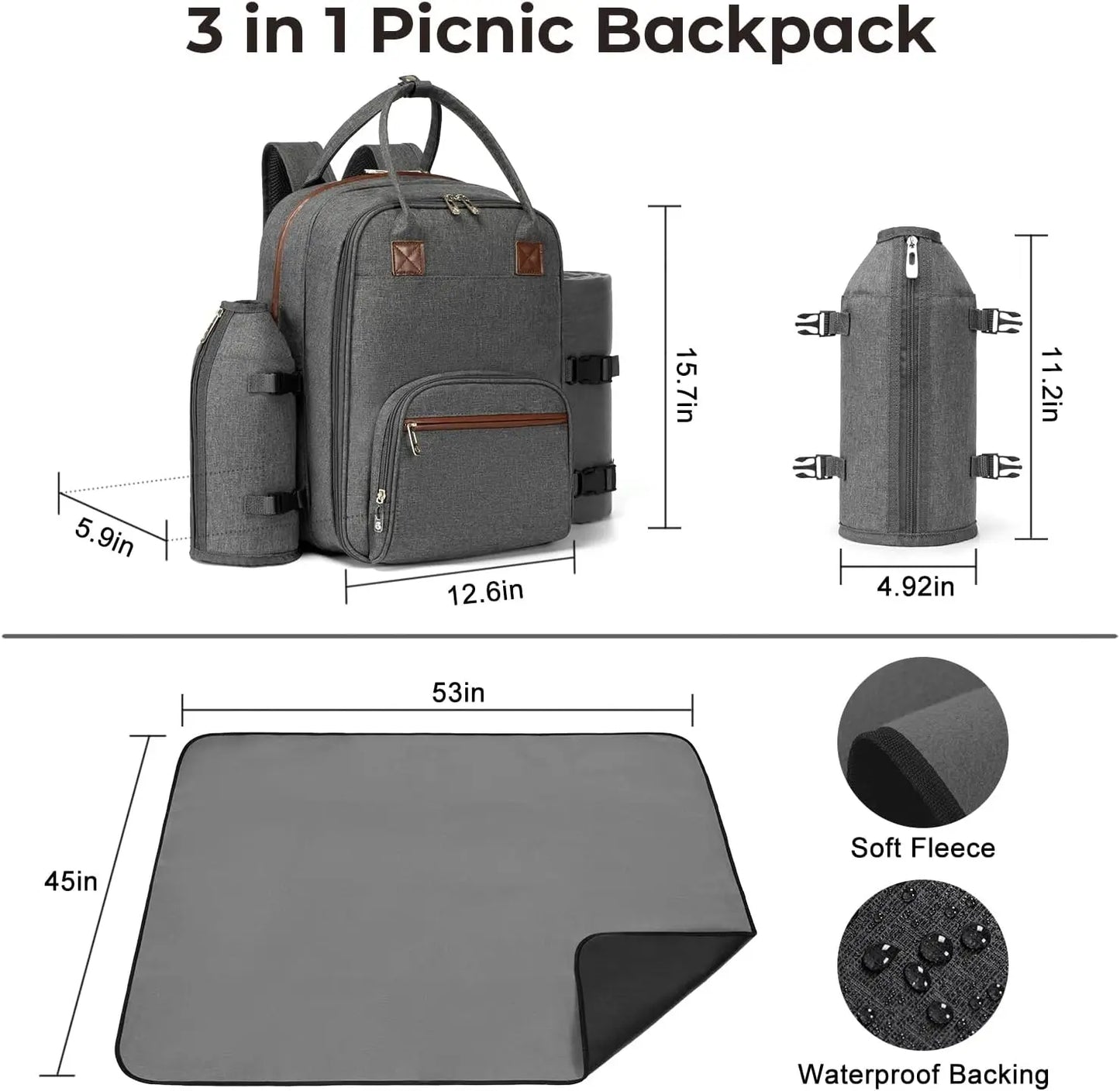 YTYIN Picnic Backpack With Insulated Cooler Wine Glass Holder