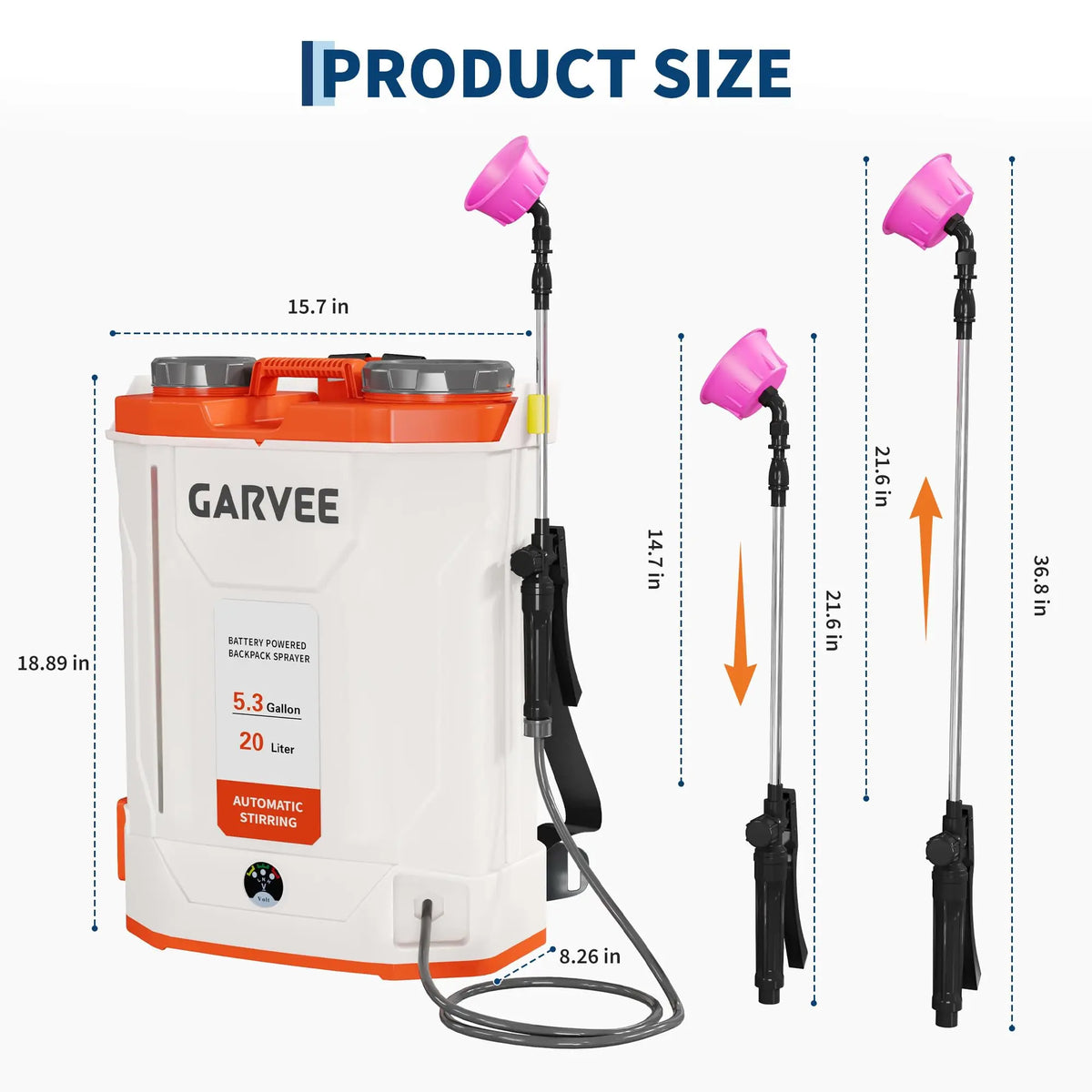 Battery Powered Backpack Sprayer 3.2/5.3 Gallon 21V 4Ah Electric Weed Sprayer 90 PSI Agitation System 5 Nozzles
