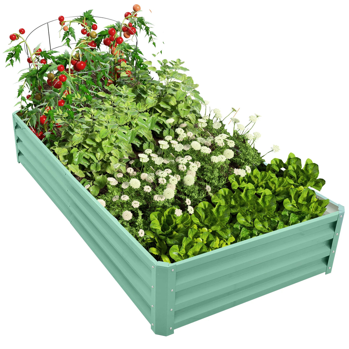 6×3×1ft Galvanized Metal Raised Garden Bed, 2FT Deep Root Elevated Planter Box Steel Large Vegetable Flower Bed Kit Light Green Silver Black