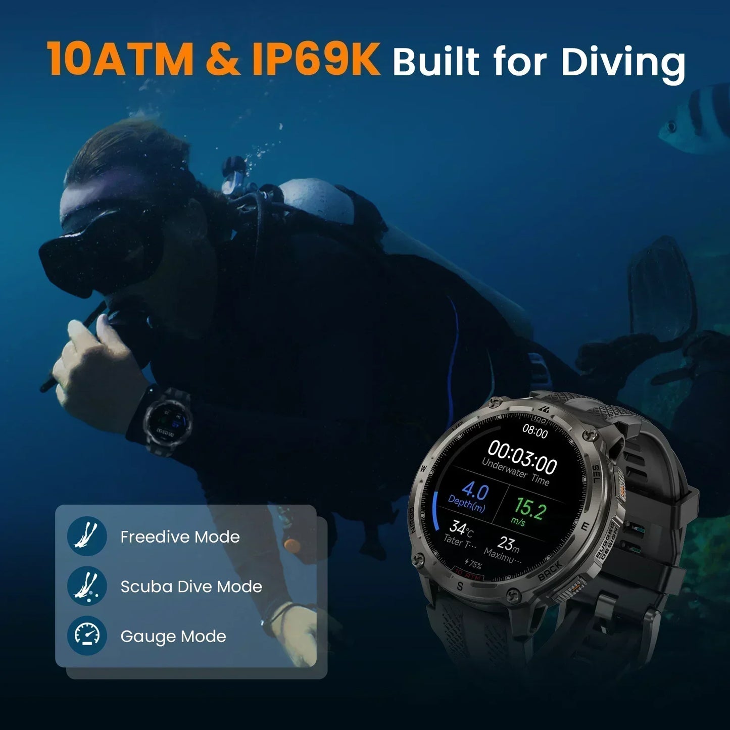 KOSPET Tank T4 Smartwatch for Men GPS Maps 10ATM Waterproof