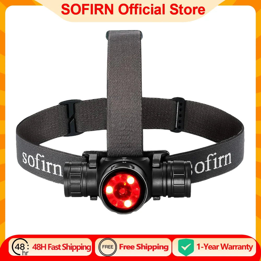 Sofirn HS21 2000lm EDC Headlamp 18650 USB C Rechargeable Flashlight SFT40 Powerful Headlight With Infrared Switch