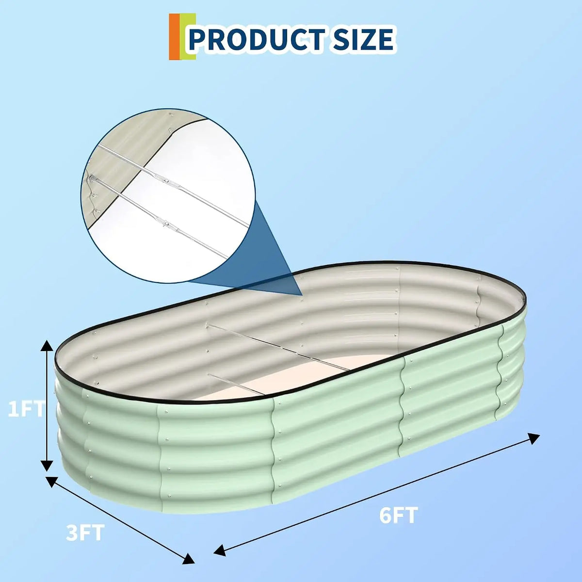 Tacleekii 6X3X1FT Oval Galvanized Raised Garden Beds 2 Pack Metal Raised Bed for Gardening, Large Outdoor Planters with Safety Edge for Vegetables Flowers Fruits
