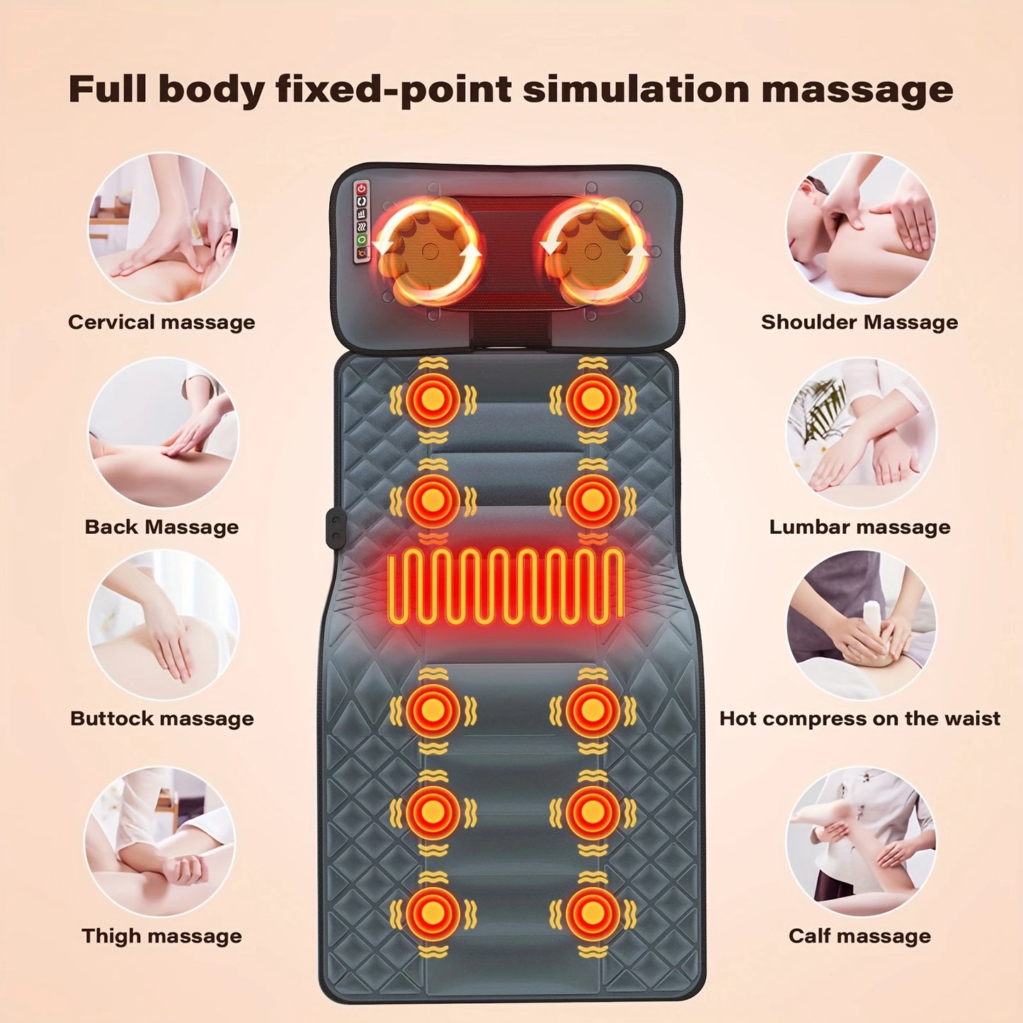 Ekmoey Full Body Massager Mat with Shiatsu Neck Massager, Massager Mat, 3D Lumbar Traction & Relax, Back Heating, 10 Vibration Motors, Full Body Massager for Neck Back Waist Hip Leg, With Storage Bag, Massage Gift For Mom/Dad