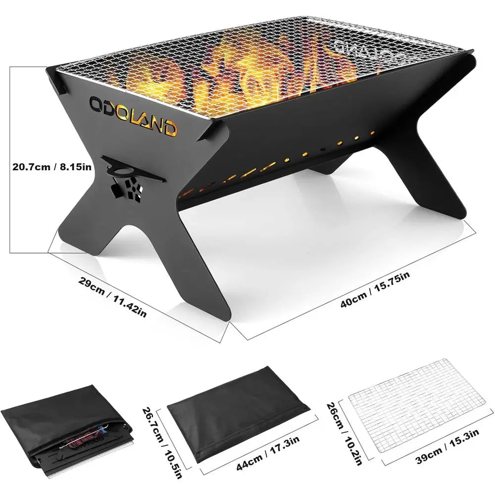 Camping Campfire Grill, Portable Folding Charcoal Grills, Backpacking BBQ Grill, Heavy Duty Dirt Grill with Carry Bag, Outdoor C