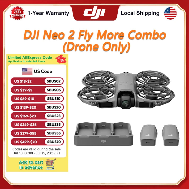 DJI Neo 2 Fly More Combo (Drone Only) 4K Drone With Camera Palm Takeoff & Landing Gesture Control DJI Neo 2 Drone ActiveTrack Omnidirectional Obstacle Sensing 3 Batteries