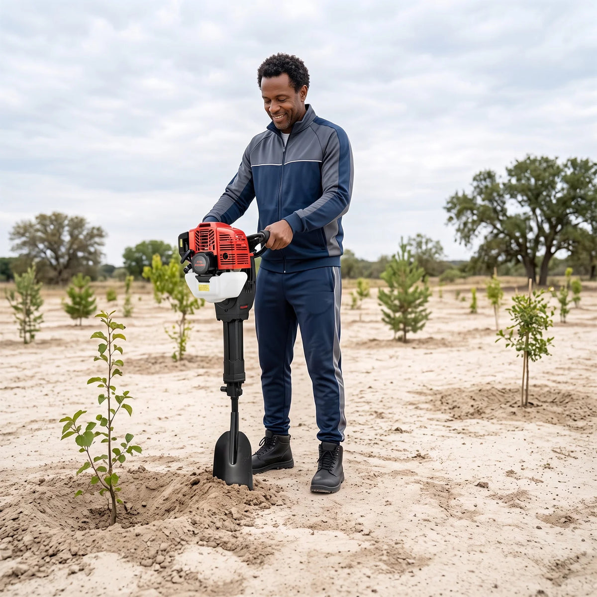 2-Stroke Garden Tree Digger 52cc 1900W, Portable Tree Transplanting Tool with Impact Shovel, Root Digger for Landscaping