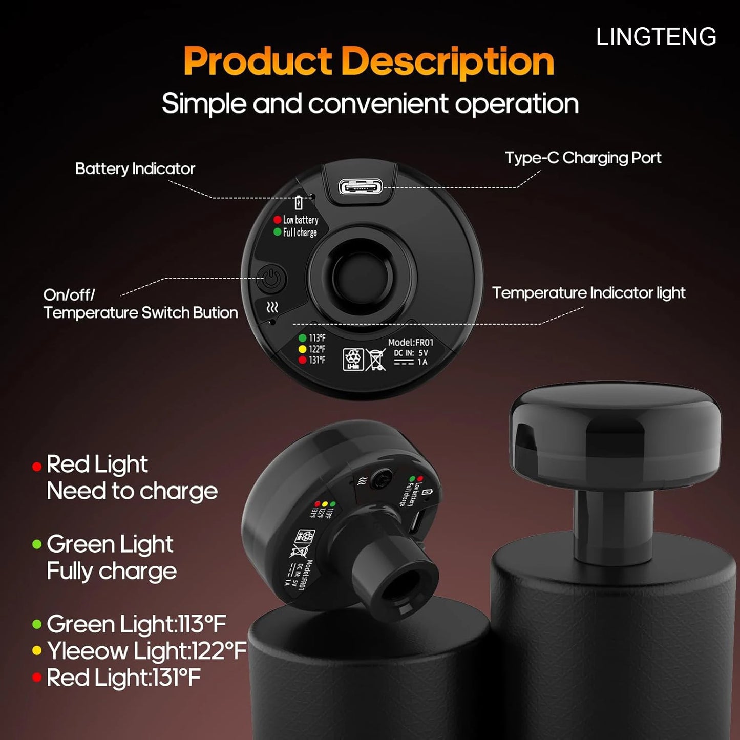 LINGTENG Heating Massage Gun Deep Tissue Muscle Percussion Massager