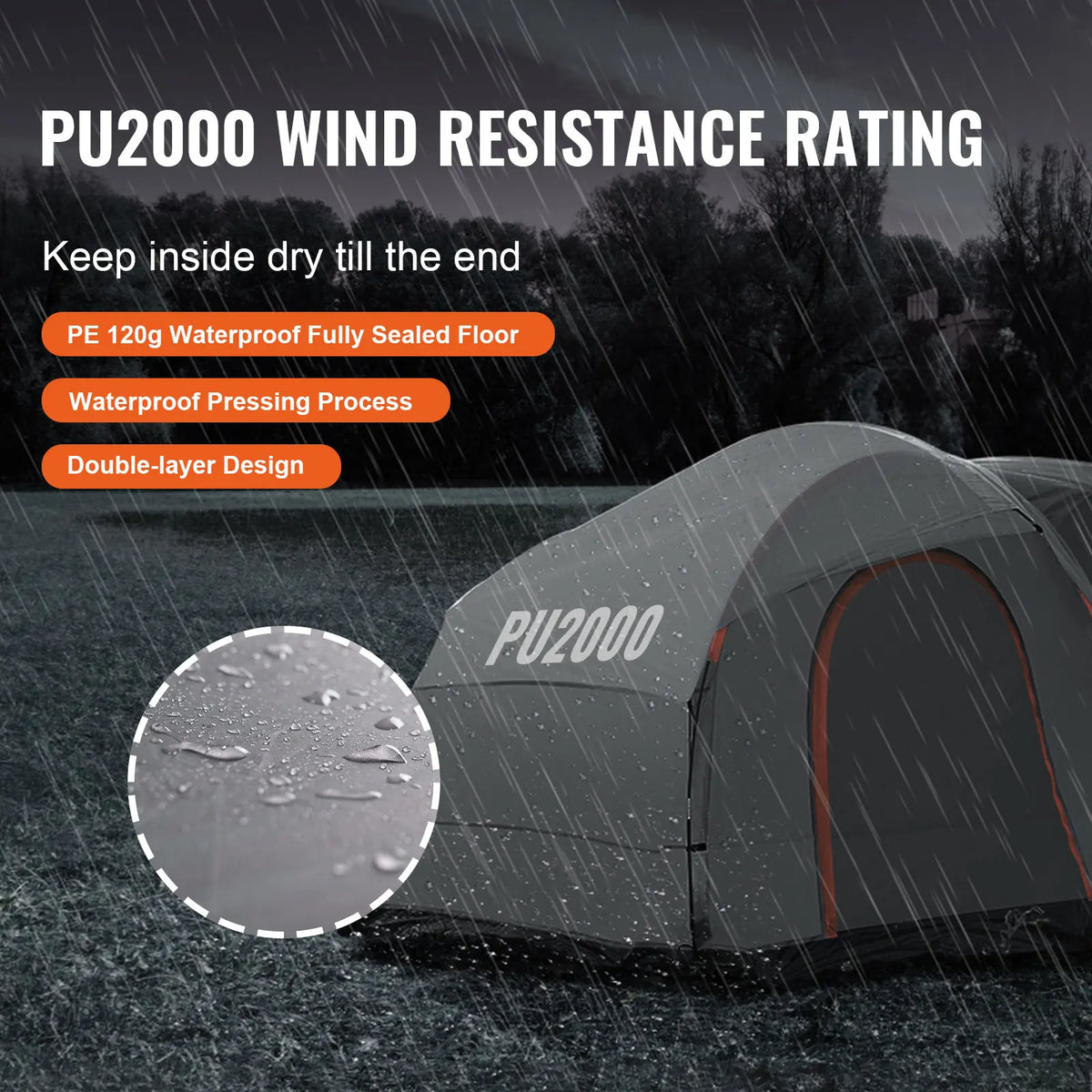VEVOR SUV Camping Tent8'-8'SUV Tent Attachment for Camping  PU2000mm Double Layer Truck Tent Rear Tent for Van Hatch Tailgate